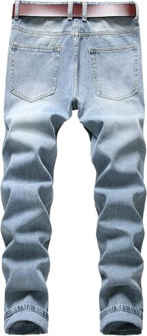 COOSVEN Men Ripped Jeans, Slim Fit Straight Leg, Denim Pants with Holes in Kuwait