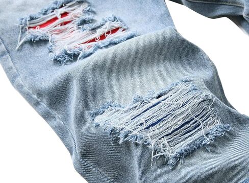 COOSVEN Men Ripped Jeans, Slim Fit Straight Leg, Denim Pants with Holes in Kuwait
