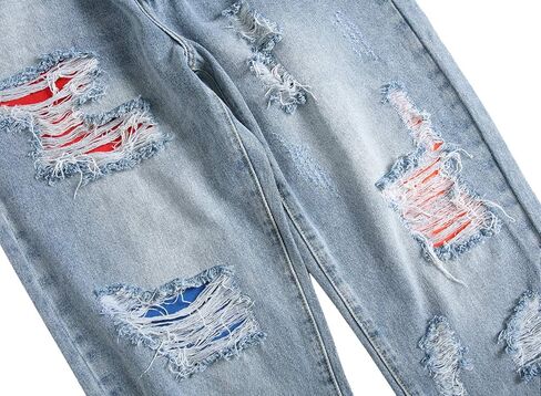 COOSVEN Men Ripped Jeans, Slim Fit Straight Leg, Denim Pants with Holes in Kuwait