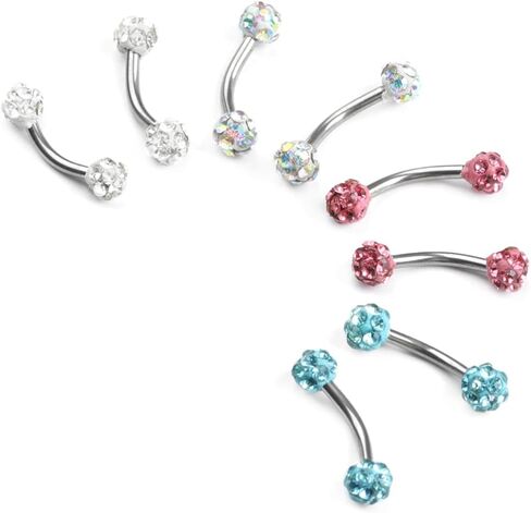 CABBE KALLO ثقب الحاجب 4 قطع 16 جرام من الفولاذ المقاوم للصدأ حلقات الحاجب المنحنية مع أحجار الراين الحديد الحاجب الدائري أقراط الجسم ثقب المجوهرات عدة للرجال والنساء in Kuwait