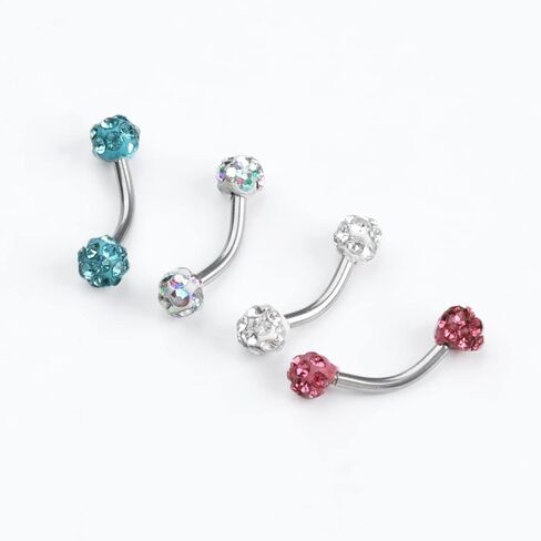 CABBE KALLO ثقب الحاجب 4 قطع 16 جرام من الفولاذ المقاوم للصدأ حلقات الحاجب المنحنية مع أحجار الراين الحديد الحاجب الدائري أقراط الجسم ثقب المجوهرات عدة للرجال والنساء in Kuwait