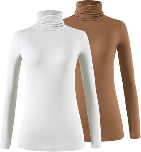 Xelky Womens Long Sleeve Turtleneck Shirt Lightweight Slim Turtle Neck Active Tops Basic Pullover Undershirt 2 Pack in Saudi Arabia