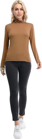 Xelky Womens Long Sleeve Turtleneck Shirt Lightweight Slim Turtle Neck Active Tops Basic Pullover Undershirt 2 Pack in Saudi Arabia