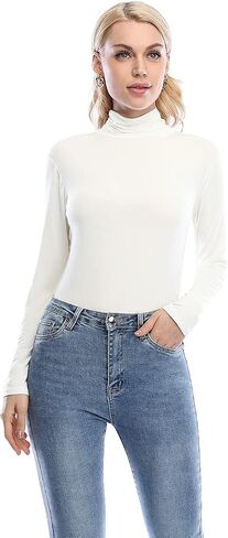 Xelky Womens Long Sleeve Turtleneck Shirt Lightweight Slim Turtle Neck Active Tops Basic Pullover Undershirt 2 Pack in Saudi Arabia