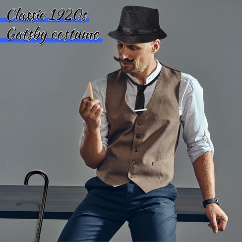 1920s Mens Costume Accessories Gatsby Set with Hat, Bow Tie, Pocket Watch, Suspender, Armband Garters, Tie Clips, Crutch in Saudi Arabia
