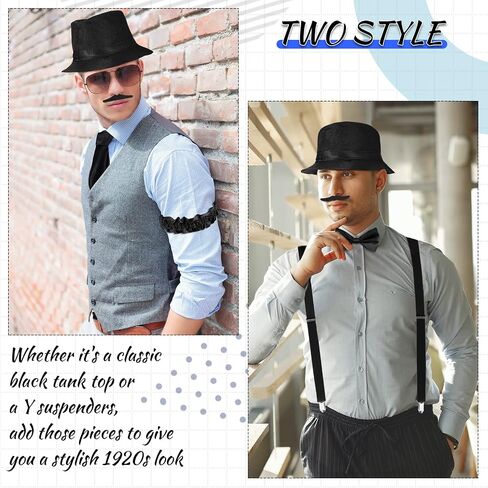 1920s Mens Costume Accessories Gatsby Set with Hat, Bow Tie, Pocket Watch, Suspender, Armband Garters, Tie Clips, Crutch in Saudi Arabia