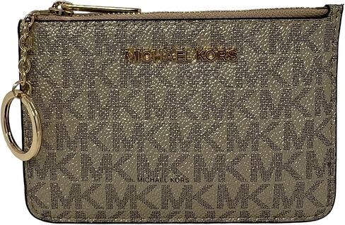 Michael Kors Jet Set Travel Zip Top Key Chain Coin Pouch Pale Gold Signature Logo in Saudi Arabia