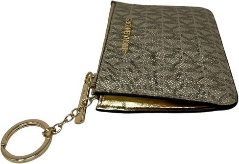 Michael Kors Jet Set Travel Zip Top Key Chain Coin Pouch Pale Gold Signature Logo in Saudi Arabia
