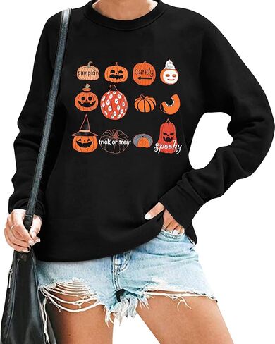 VILOVE Womens Halloween Pumpkin Sweatshirts Loose Graphic Crewneck Long Sleeve Casual Pullover Shirt Tops in Saudi Arabia