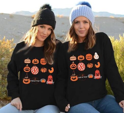 VILOVE Womens Halloween Pumpkin Sweatshirts Loose Graphic Crewneck Long Sleeve Casual Pullover Shirt Tops in Saudi Arabia