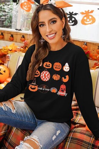 VILOVE Womens Halloween Pumpkin Sweatshirts Loose Graphic Crewneck Long Sleeve Casual Pullover Shirt Tops in Saudi Arabia