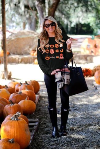 VILOVE Womens Halloween Pumpkin Sweatshirts Loose Graphic Crewneck Long Sleeve Casual Pullover Shirt Tops in Saudi Arabia