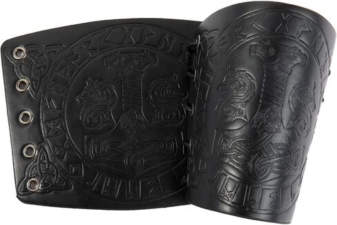 2 Pieces Viking Bracers, Mjolnir Embossed Arm Guards, Handcrafted Leather Arm Guards, Medieval Gauntlet Wristband in Saudi Arabia