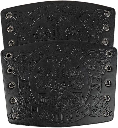 2 Pieces Viking Bracers, Mjolnir Embossed Arm Guards, Handcrafted Leather Arm Guards, Medieval Gauntlet Wristband in Saudi Arabia