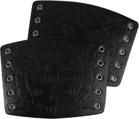 2 Pieces Viking Bracers, Mjolnir Embossed Arm Guards, Handcrafted Leather Arm Guards, Medieval Gauntlet Wristband in Saudi Arabia
