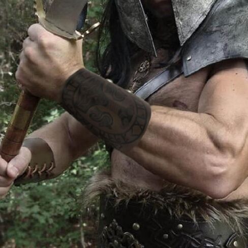 2 Pieces Viking Bracers, Mjolnir Embossed Arm Guards, Handcrafted Leather Arm Guards, Medieval Gauntlet Wristband in Saudi Arabia