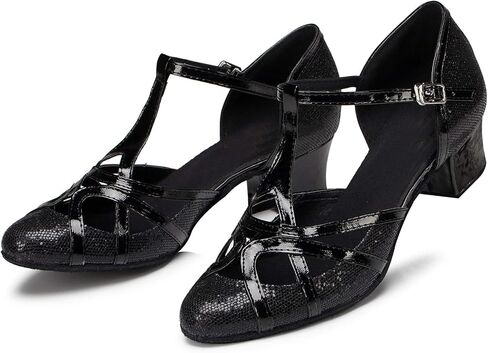 Minishion Women's T-strap Dance Heels Glitter Salsa Ballroom Shoes Wedding Party Pumps in Kuwait