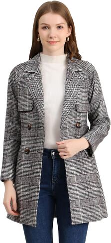 Allegra K Women's Double Breasted Raglan Sleeve Winter Trench Plaid Coat in Kuwait
