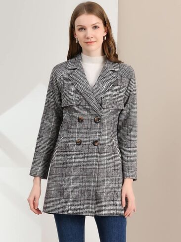 Allegra K Women's Double Breasted Raglan Sleeve Winter Trench Plaid Coat in Kuwait