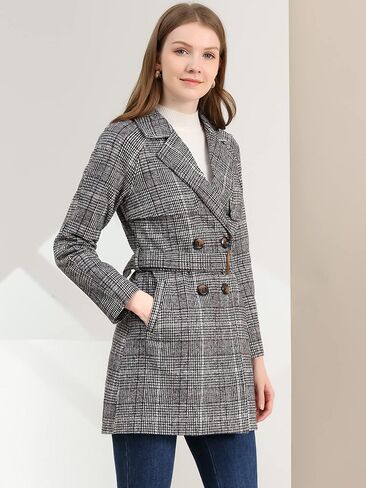 Allegra K Women's Double Breasted Raglan Sleeve Winter Trench Plaid Coat in Kuwait