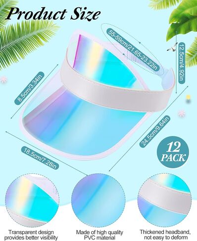 Jeyiour 24 Pcs Holographic Fanny Packs Bulk and Sun Visor Set 12 Sun Visor Hat Colored Beach Golf Cap 12 Metallic Color Fanny Packs PVC Clear Waist Bag for Women Sports Wedding Bachelorette Party Gift in Saudi Arabia