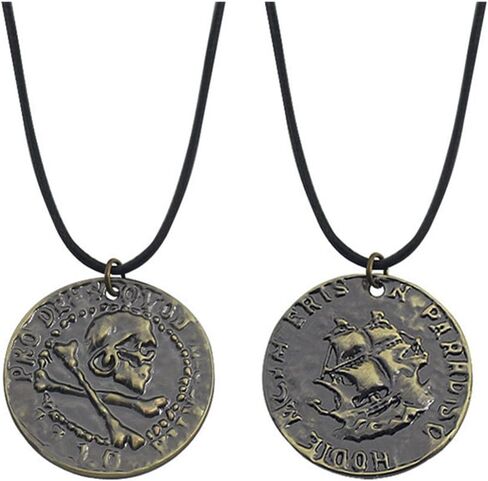 عقد بقلادة على شكل جمجمة منقوش بحُفر من البرونز العتيق، سلسلة جلدية سوداء in Kuwait