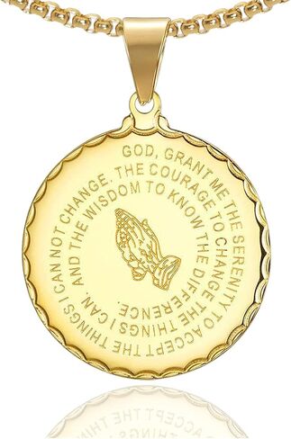 Fusamk Fashion Stainless Steel Prayer of Hand Medallion Pendant Lord's Prayer Necklace in Kuwait