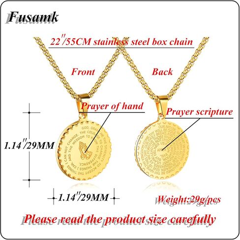 Fusamk Fashion Stainless Steel Prayer of Hand Medallion Pendant Lord's Prayer Necklace in Kuwait
