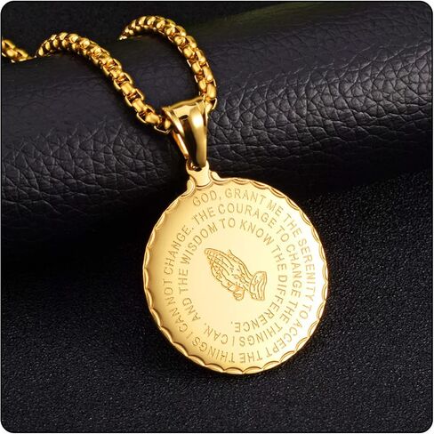 Fusamk Fashion Stainless Steel Prayer of Hand Medallion Pendant Lord's Prayer Necklace in Kuwait
