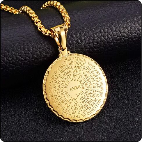Fusamk Fashion Stainless Steel Prayer of Hand Medallion Pendant Lord's Prayer Necklace in Kuwait