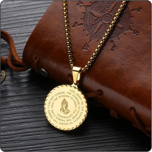Fusamk Fashion Stainless Steel Prayer of Hand Medallion Pendant Lord's Prayer Necklace in Kuwait
