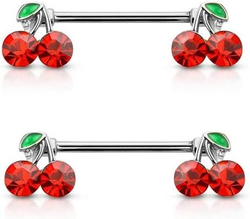 Pierced Owl 14GA 316L Stainless Steel Lucky Double CZ Cherry Ends Nipple Barbells, Sold as a Pair in Saudi Arabia