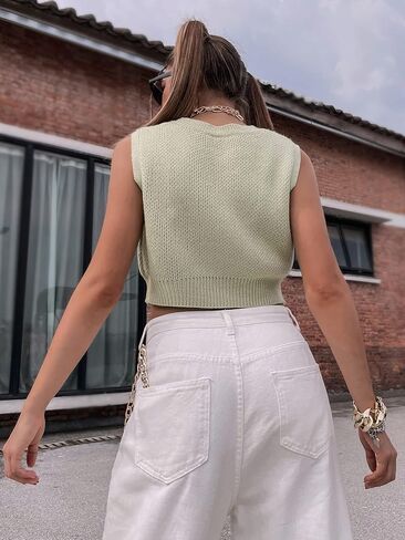 Floerns Women's Casual Sleeveless Round Neck Heart Pattern Rib Knit Crop Sweater Vest in Saudi Arabia