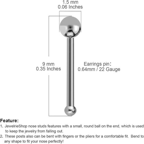 JewelrieShop 40 قطعة ترصيع حلقة الأنف الفولاذ المقاوم للصدأ الأنف هوب ثقب المجوهرات ترصيع العظام للنساء الرجال هيبوالرجينيك 22 جرام in Kuwait