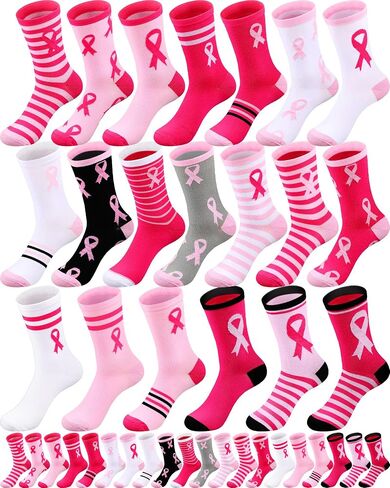 Taiyin 80 Pairs Breast Cancer Awareness Socks Pink Ribbon Crew Sock Bulk Women Cheer Accessories Gifts for Breast Cancer Awareness, 20 Styles in Saudi Arabia