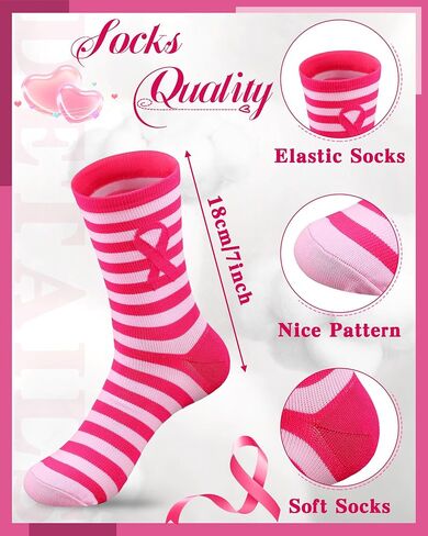 Taiyin 80 Pairs Breast Cancer Awareness Socks Pink Ribbon Crew Sock Bulk Women Cheer Accessories Gifts for Breast Cancer Awareness, 20 Styles in Saudi Arabia