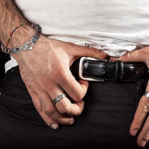 سوار عين النمر للرجال من Starmond : مشبك من الفولاذ المقاوم للصدأ مع تصميم جمجمة سوار خرز 10 مم in Kuwait