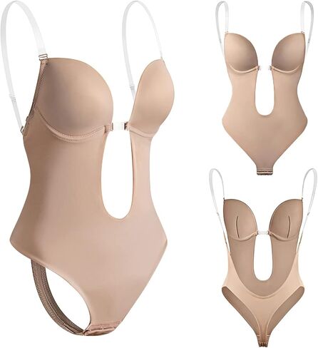 TAGVO Women's Bodysuits Plunge Deep V Neck Backless Body Shaper Underwear Seamless Thong, Clear Strap Shapewear for Women in Kuwait
