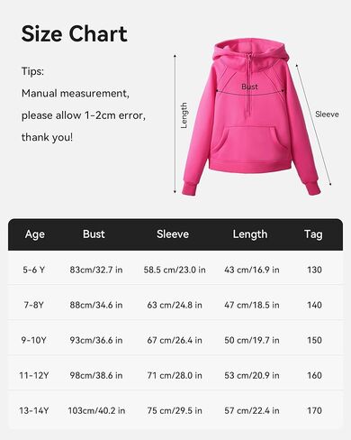KEREDA كنزات بغطاء للرأس مبطنة بالصوف للفتيات بلوفر بنصف سحاب وأكمام طويلة وياقة مقصوصة 5-14 سنة in Kuwait