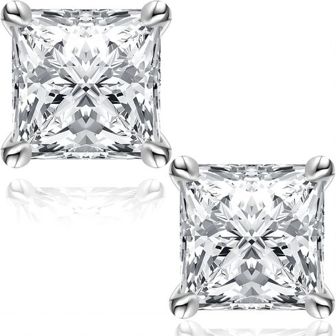 Tunzug 2.4 CT Princess Square Moissanite أقراط اللون VVS1 Clarity Lab مكون من الماس 18K الذهب الأبيض S925 أقراط الفضة الاسترليني للنساء in Kuwait