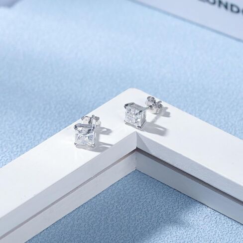 Tunzug 2.4 CT Princess Square Moissanite أقراط اللون VVS1 Clarity Lab مكون من الماس 18K الذهب الأبيض S925 أقراط الفضة الاسترليني للنساء in Kuwait