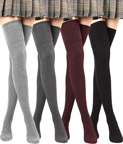 SATINIOR Women Thigh High Socks Over Knee Stockings Cotton Long Booting Socks Leg Warmers in Saudi Arabia
