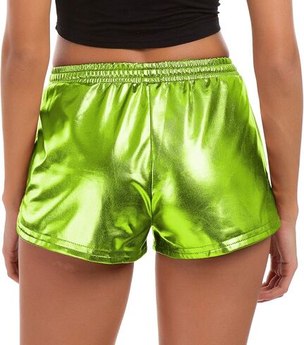 Tandisk Women's Yoga Hot Shorts Shiny Metallic Pants with Elastic Drawstring in Kuwait