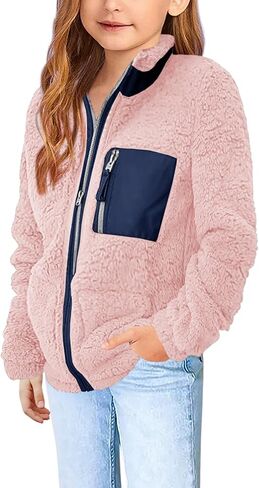 سترة صوف الشيربا للفتيات من Heysolo معاطف شتوية بأكمام طويلة لعمر 5-14 سنة مع جيوب in Kuwait