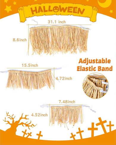 NIQIAO 8 Pieces Scarecrow Costume Set Include Raffia Scarecrow Straw Kit Hat Necklace Wristband Vampire Teeth for Halloween Harvest Party Accessory in Saudi Arabia