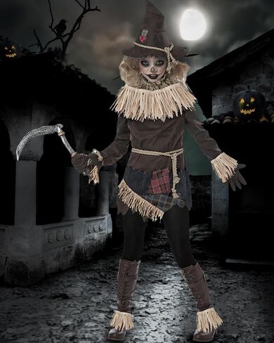 NIQIAO 8 Pieces Scarecrow Costume Set Include Raffia Scarecrow Straw Kit Hat Necklace Wristband Vampire Teeth for Halloween Harvest Party Accessory in Saudi Arabia