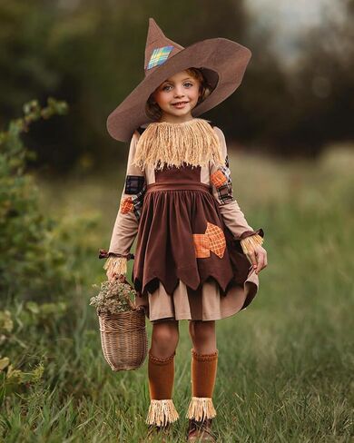 NIQIAO 8 Pieces Scarecrow Costume Set Include Raffia Scarecrow Straw Kit Hat Necklace Wristband Vampire Teeth for Halloween Harvest Party Accessory in Saudi Arabia