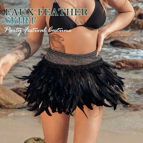 تنورة نسائية من الريش الصناعي من Victray، تنورة سوداء بطبقات، تنورة قصيرة للحفلات والمهرجانات in Kuwait