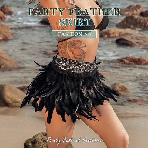 تنورة نسائية من الريش الصناعي من Victray، تنورة سوداء بطبقات، تنورة قصيرة للحفلات والمهرجانات in Kuwait