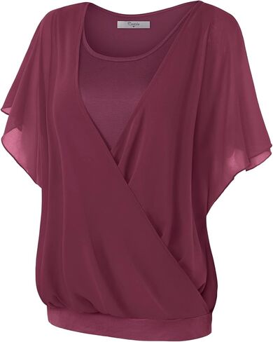 بلوزات شيفون ملفوفة من Cestyle للنساء بأكمام مكشكشة أنيقة وطبقات مزدوجة in Kuwait